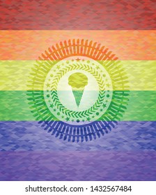 ice cream icon inside emblem on mosaic background with the colors of the LGBT flag