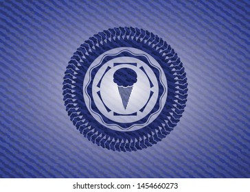 ice cream icon inside emblem with jean background