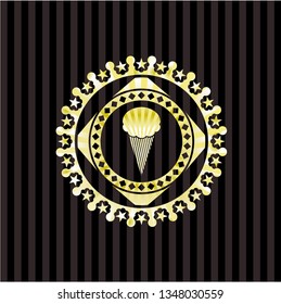 ice cream icon inside gold shiny badge