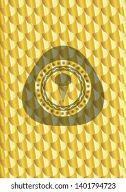 ice cream icon inside gold emblem. Scales pattern. Vector Illustration. Detailed.