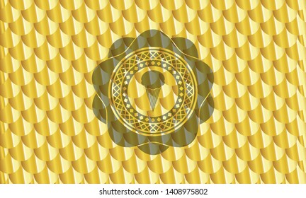 ice cream icon inside gold emblem. Scales pattern. Vector Illustration. Detailed.