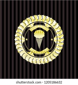 ice cream icon inside golden emblem or badge