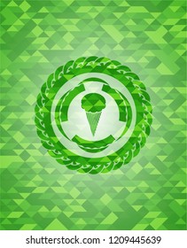 ice cream icon inside green emblem with mosaic ecological style background
