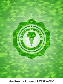ice cream icon inside green emblem. Mosaic background