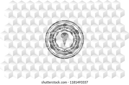 ice cream icon inside grey emblem with cube white background