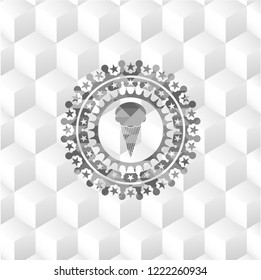 ice cream icon inside grey emblem. Vintage with geometric cube white background