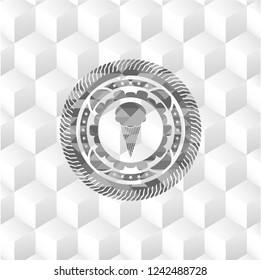 ice cream icon inside grey icon or emblem with geometric cube white background