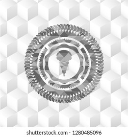 ice cream icon inside grey emblem. Vintage with geometric cube white background