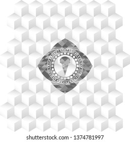 ice cream icon inside grey emblem. Retro with geometric cube white background