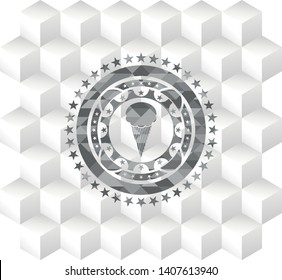 ice cream icon inside grey emblem. Retro with geometric cube white background