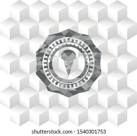 ice cream icon inside grey icon or emblem with geometric cube white background