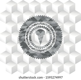 ice cream icon inside grey emblem with cube white background