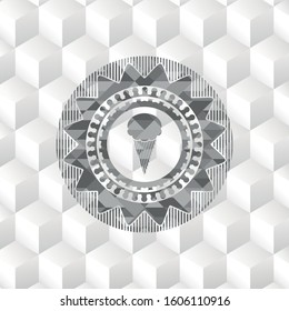 ice cream icon inside grey emblem. Retro with geometric cube white background