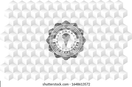 ice cream icon inside grey emblem with cube white background