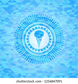 ice cream icon inside light blue emblem with mosaic background