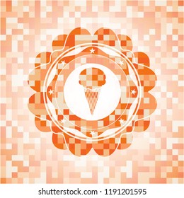 ice cream icon inside orange mosaic emblem with background