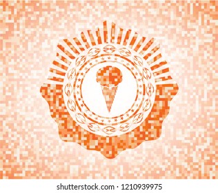 ice cream icon inside orange mosaic emblem with background