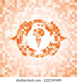 ice cream icon inside orange mosaic emblem with background