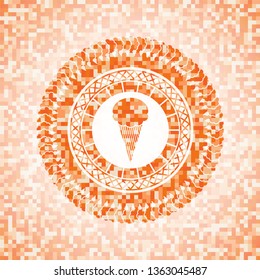 ice cream icon inside orange tile background illustration. Square geometric mosaic seamless pattern with emblem inside.