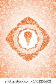 ice cream icon inside orange tile background illustration. Square geometric mosaic seamless pattern with emblem inside.