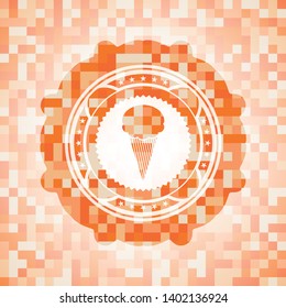 ice cream icon inside orange mosaic emblem