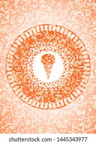 ice cream icon inside orange mosaic emblem with background