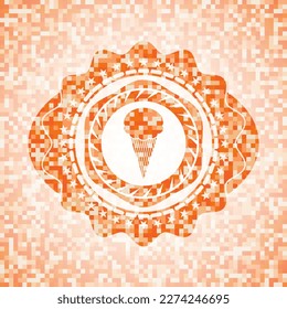 ice cream icon inside orange mosaic emblem. 