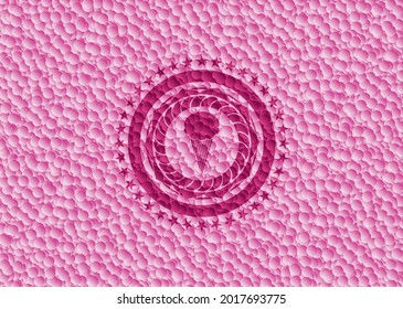 ice cream icon inside pink badge with bubbles background. Vector Illustration. Detailed. 
