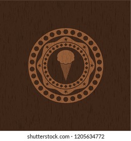 ice cream icon inside realistic wood emblem