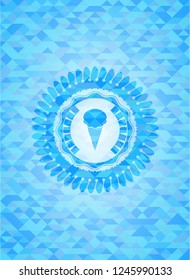 ice cream icon inside realistic light blue emblem. Mosaic background