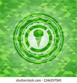 ice cream icon inside realistic green emblem. Mosaic background
