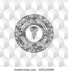 ice cream icon inside realistic grey emblem with cube white background