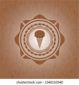 ice cream icon inside realistic wood emblem