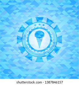 ice cream icon inside realistic light blue emblem. Mosaic background