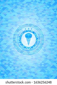 ice cream icon inside realistic sky blue emblem. Mosaic background