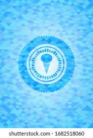 ice cream icon inside realistic sky blue emblem. Mosaic background