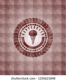 ice cream icon inside red badge with geometric background. Seamless.