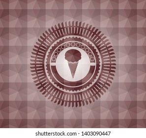 ice cream icon inside red seamless badge with geometric pattern.