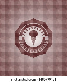 ice cream icon inside red seamless geometric emblem.