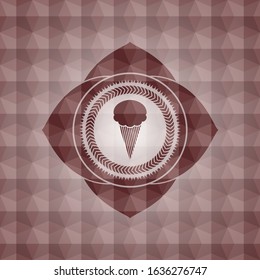 ice cream icon inside red seamless geometric pattern emblem. Seamless.