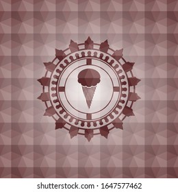 ice cream icon inside red geometric badge. Seamless.