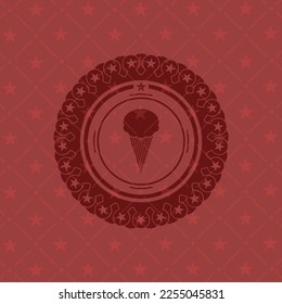 ice cream icon inside red emblem. 