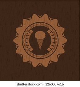 ice cream icon inside retro wooden emblem