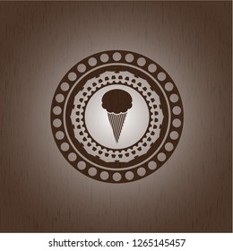 ice cream icon inside retro style wooden emblem