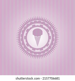 ice cream icon inside retro pink emblem. Flat design. 