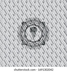 ice cream icon inside shiny silver emblem. Scales pattern. Vector Illustration. Detailed.