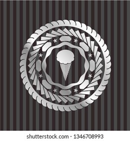 ice cream icon inside silver badge or emblem
