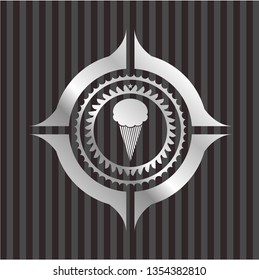 ice cream icon inside silver shiny emblem