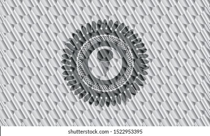 ice cream icon inside silver shiny badge. Scales pattern. Vector Illustration. Detailed.