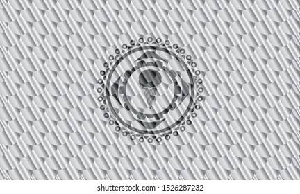 ice cream icon inside silver color badge or emblem. Scales pattern. Vector Illustration. Detailed.